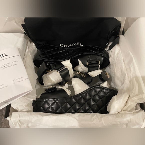 Chanel Platform Quilted Dad Sandals - Black Leather, Gold CC hardware - Picture 14 of 15